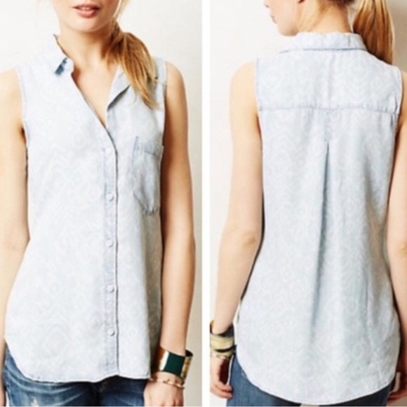 Anthropologie Cloth and Stone IKat Denim Chambray Sleeveless Top - Picture 10 of 10